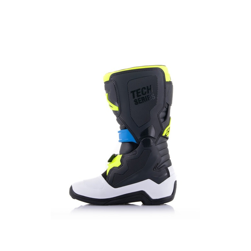 Детски мотоциклетни ботуши Alpinestars Tech 7 S, черно-бяло-флуоресцентно жълто-синьо