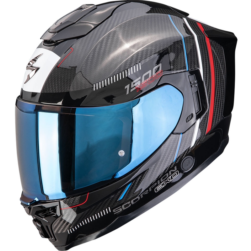 Scorpion EXO-1500 Carbon Air Zity каска за мотоциклет с пълно лице, черно-червено-синьо