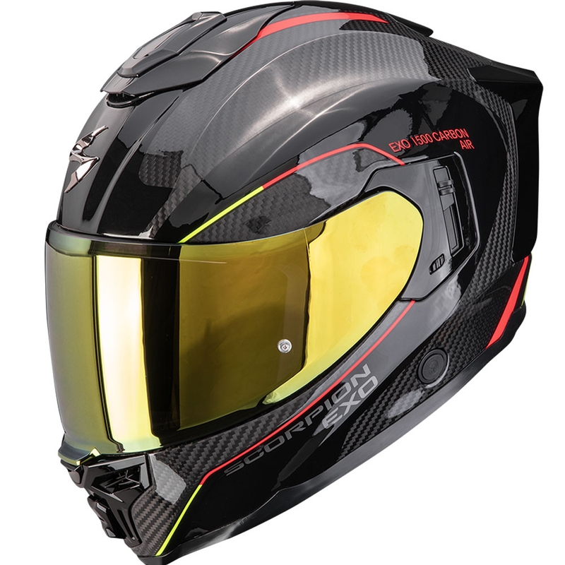 Scorpion EXO-1500 Carbon Air Mundi Мотоциклетна каска с пълно лице, черно-червено-жълто