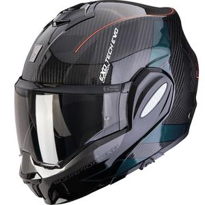 Scorpion EXO-TECH EVO Carbon CAD Мото каска с отваряща се конструкция, черно-зелена