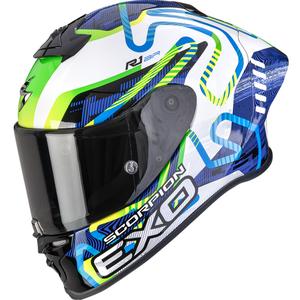 Scorpion EXO-R1 EVO II Air Cornering каска за мотоциклет с пълно лице, бяло-синьо-зелена