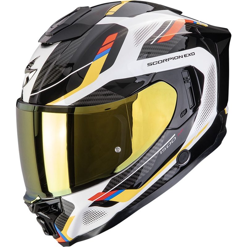 Scorpion EXO-1500 Air Sleek каска за мотоциклет с пълно лице, бяло-синьо-жълта