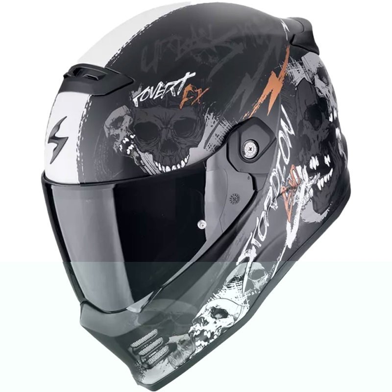 Интегрална мотоциклетна каска Scorpion COVERT FX SKULLZ матова черно-сиво-златиста