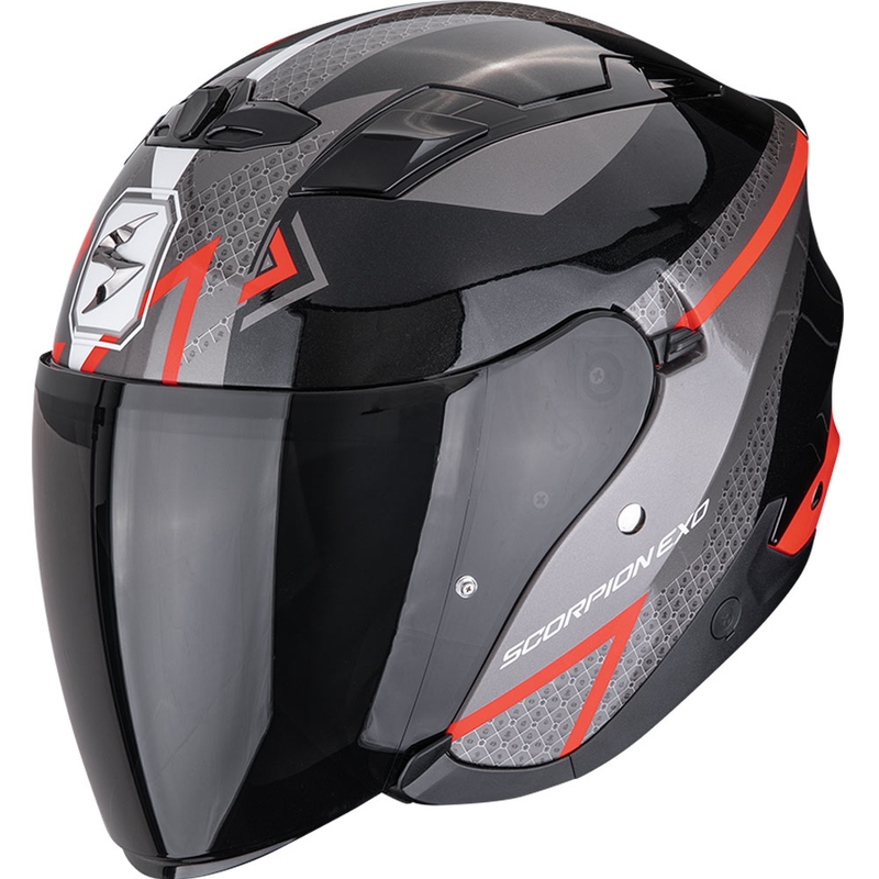 Scorpion EXO-230 Loop отворена мотоциклетна каска, металик черно-червена