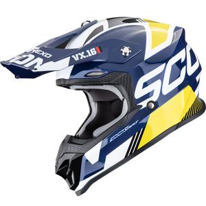 Каска за мотокрос Scorpion VX-16 EVO Air Analog, бяло-синьо-жълта