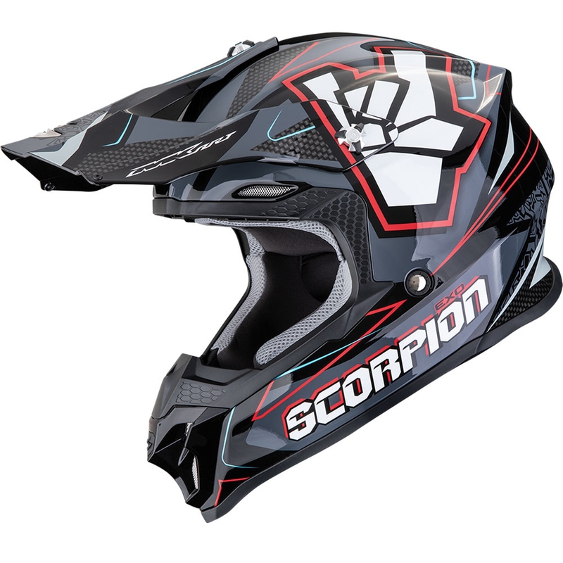 Каска за мотокрос Scorpion VX-16 EVO Air ROK, черно-сиво-червено