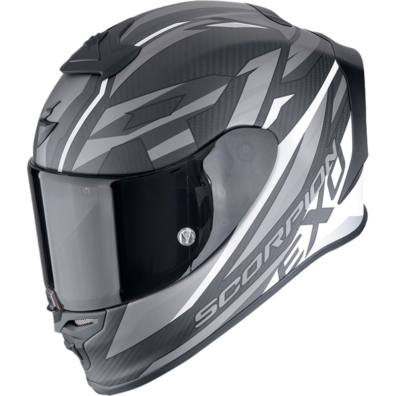 Интегрална мотоциклетна каска Scorpion EXO-R1 EVO CARBON AIR RUNNER матово черно и бяло