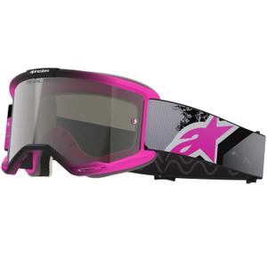 Мотокрос очила Alpinestars Vision 5 Lahnd fluo розово-сиво-черно-бели с огледално-сребърни лещи