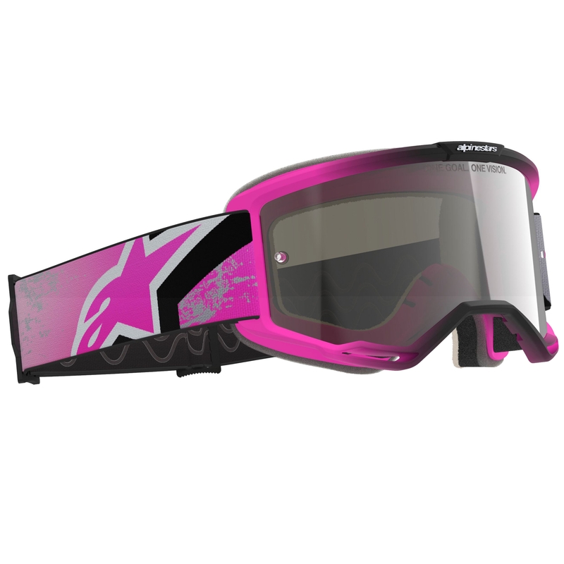 Мотокрос очила Alpinestars Vision 5 Lahnd fluo розово-сиво-черно-бели с огледално-сребърни лещи