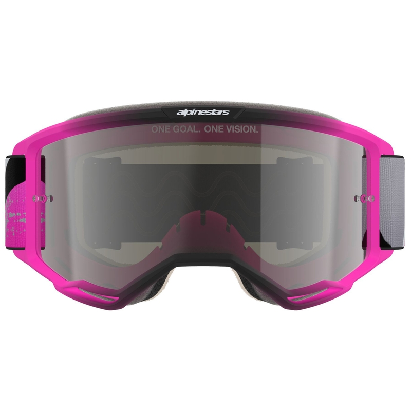 Мотокрос очила Alpinestars Vision 5 Lahnd fluo розово-сиво-черно-бели с огледално-сребърни лещи