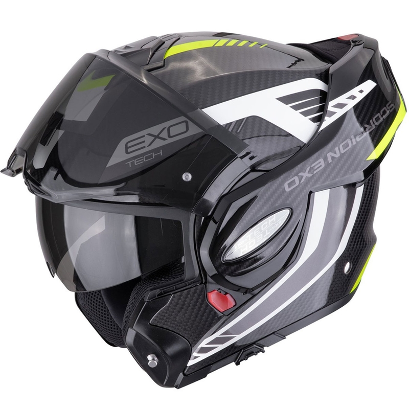 Scorpion EXO-TECH EVO CARBON COSY Мото каска с отваряща се дръжка, черно-флуоресцентно жълто