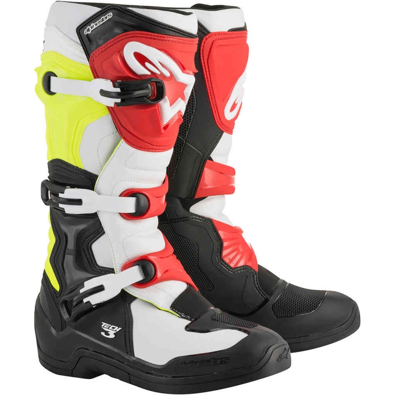 Boty na motorku Alpinestars Tech 3 bílo-černo-červeno-fluo žluté