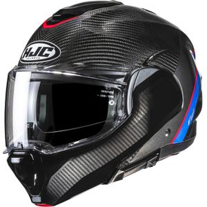 Мото каска HJC F100 Carbon Stan MC21 с отваряне, черно-синьо-червено