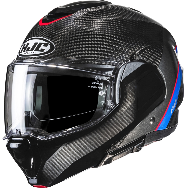 Мото каска HJC F100 Carbon Stan MC21 с отваряне, черно-синьо-червено