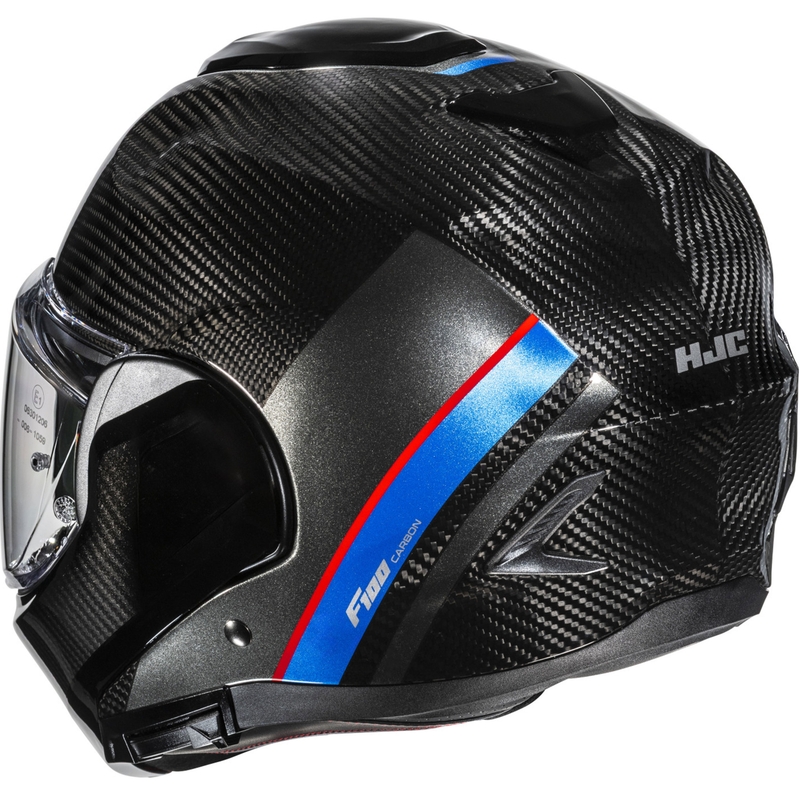 Мото каска HJC F100 Carbon Stan MC21 с отваряне, черно-синьо-червено