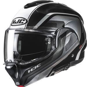 Мото каска HJC F100 Reff MC21 с отварящо се крило, черно-сребристо-бяло