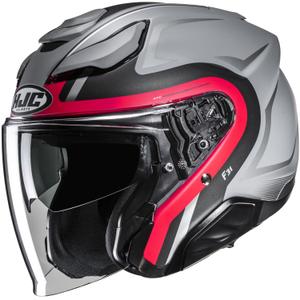 Отворена мотоциклетна каска HJC F31 Bask MC1SF сиво-червено-черно