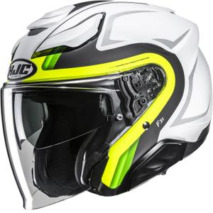 Отворена мотоциклетна каска HJC F31 Bask MC3HSF бяло-сиво-флуоресцентно жълто