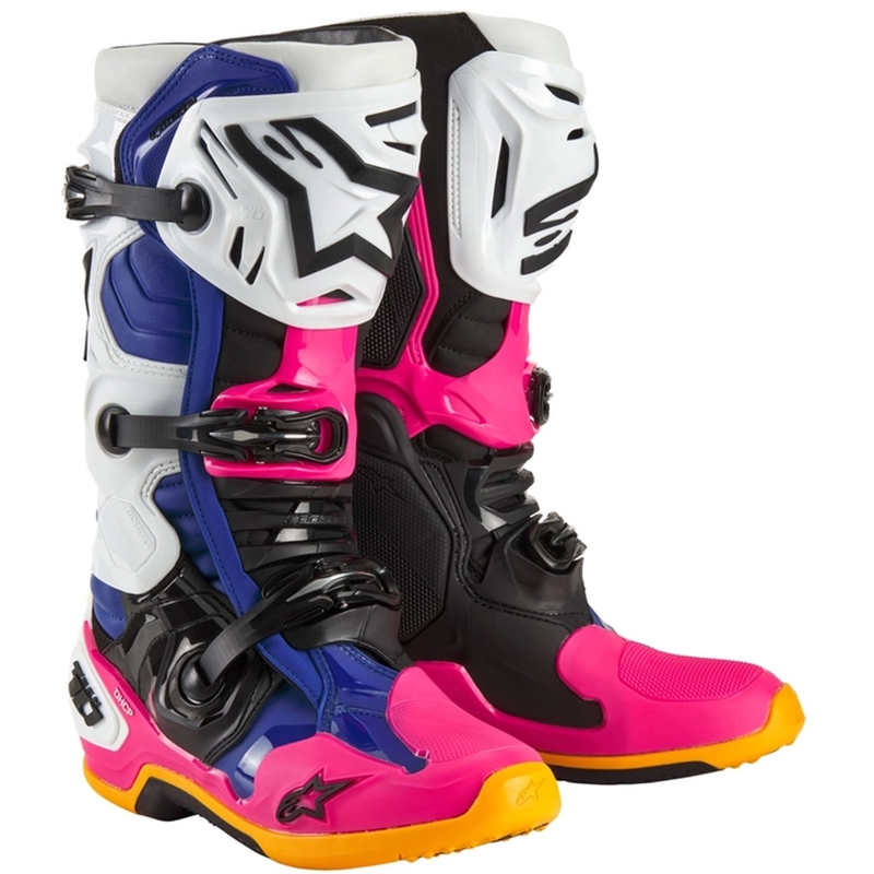 Alpinestars Tech 10 Limited Edition Coast White-Dark Blue-Pink-Fluo Yellow-Orange-Black Мотоциклетни ботуши
