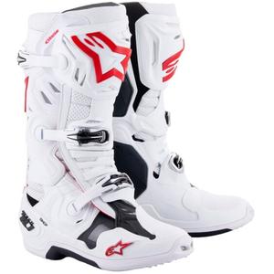 Alpinestars Tech 10 Supervented Мотоциклетни ботуши с перфорация в бяло, червено и черно