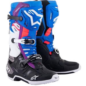 Alpinestars Tech 10 Supervented Перфорирани синьо-лилаво-розово-бяло-сиво-черни мотоциклетни ботуши