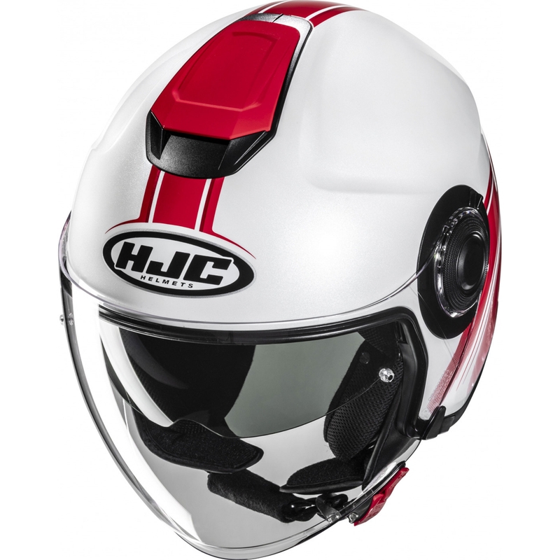 Отворена мотоциклетна каска HJC i40N Vision MC1 бяло-червено