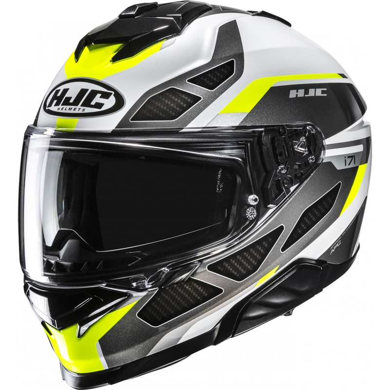Мото каска за цял нос HJC i71 Zest MC3H, черно-бяло-флуоресцентно жълто
