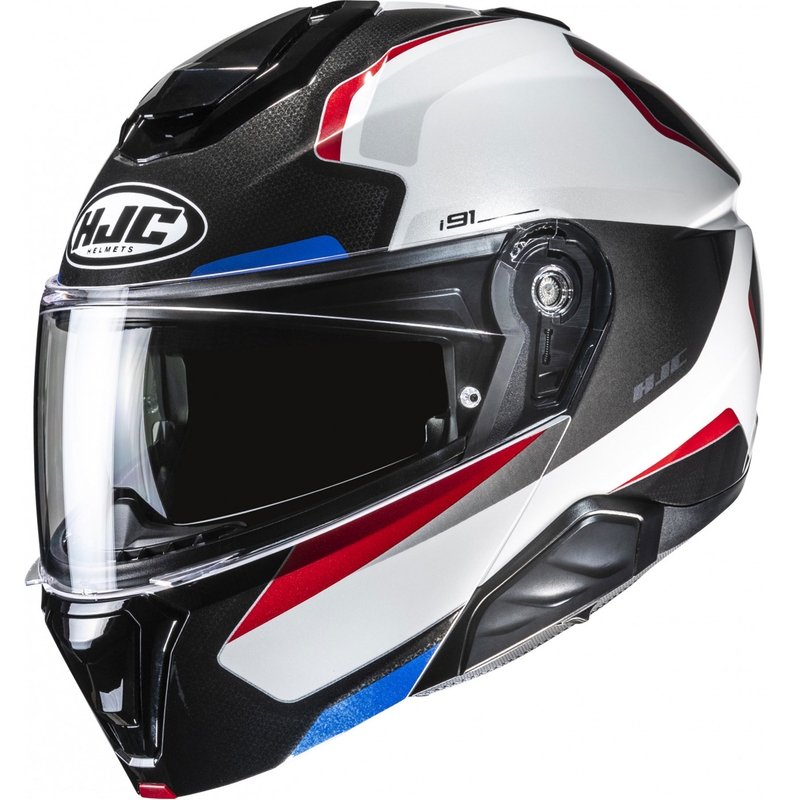 Мото каска HJC i91 Felio MC21 с отваряне, черно-бяло-червено-синьо