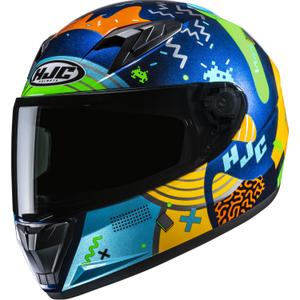 Детска каска за мотоциклет HJC Y10 Mika MC23, синьо-жълто-зелена