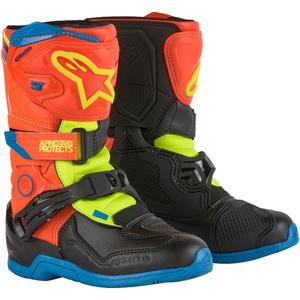 Alpinestars Tech 3S Kids Fluo Orange-Blue-Fluo Yellow-Black Мотоциклетни ботуши за деца
