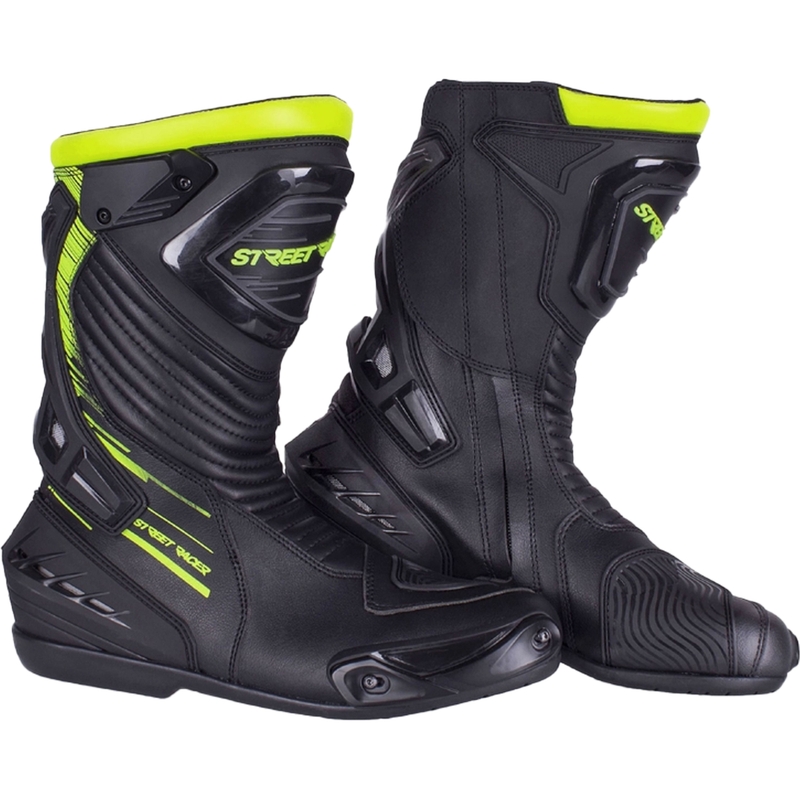 Street Racer Grid Black-Fluo Yellow Мотоциклетни ботуши