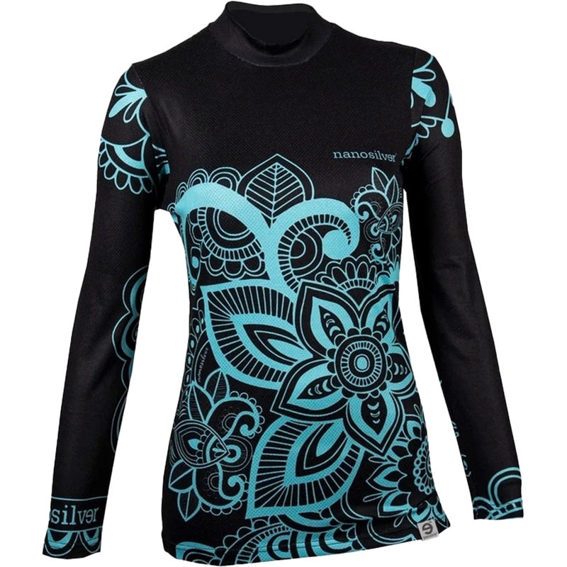 Дамска термална тениска nanosilver® Flower turquoise - дълъг ръкав