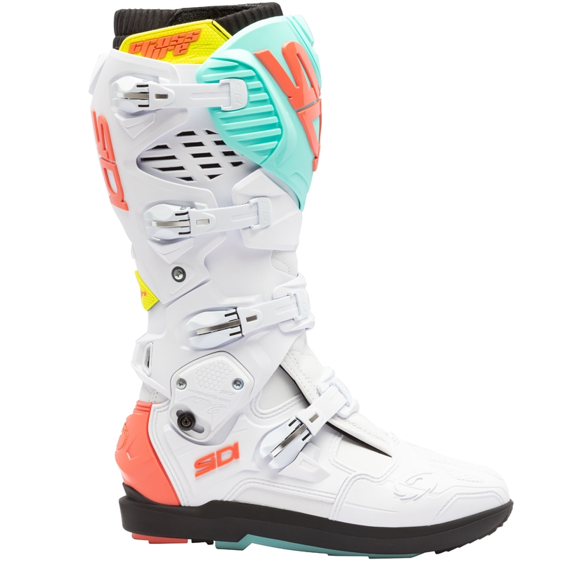 Мотоциклетни ботуши SiDi Crossfire 3 SRS бяло-флуоресцентно ментово-флуоресцентно коралово
