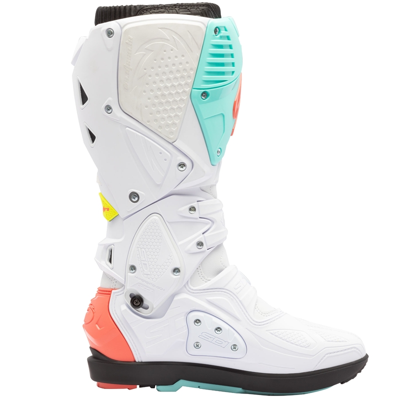 Мотоциклетни ботуши SiDi Crossfire 3 SRS бяло-флуоресцентно ментово-флуоресцентно коралово