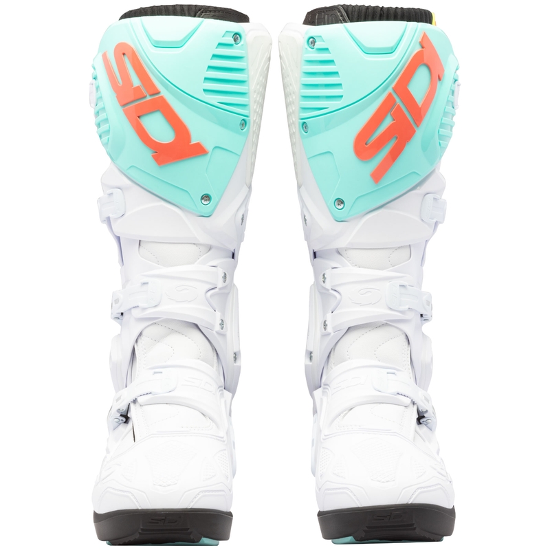 Мотоциклетни ботуши SiDi Crossfire 3 SRS бяло-флуоресцентно ментово-флуоресцентно коралово