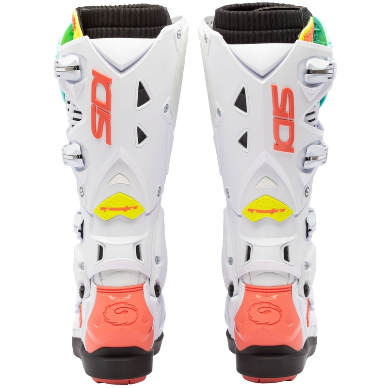 Мотоциклетни ботуши SiDi Crossfire 3 SRS бяло-флуоресцентно ментово-флуоресцентно коралово