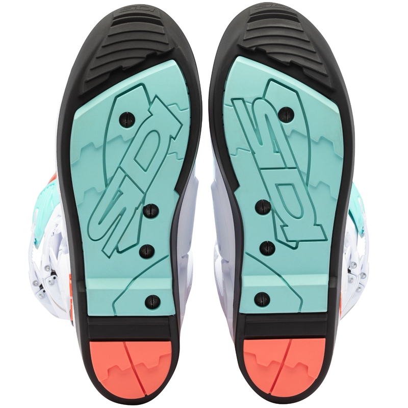 Мотоциклетни ботуши SiDi Crossfire 3 SRS бяло-флуоресцентно ментово-флуоресцентно коралово