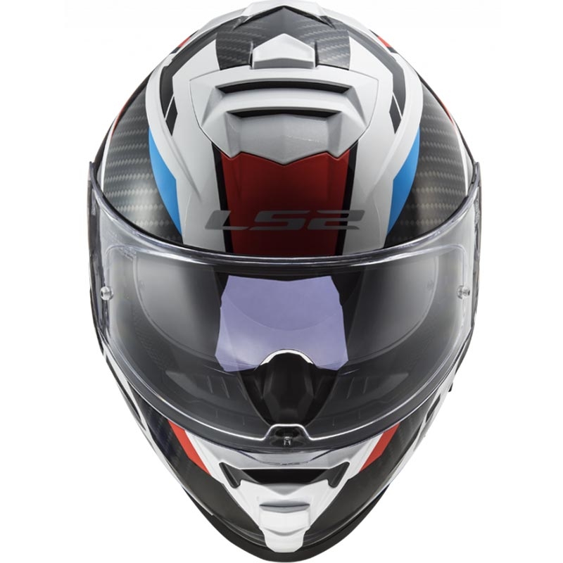 Мотоциклетна каска с пълно лице LS2 FF800 Storm II Racer, бяло-черно-червено-синьо