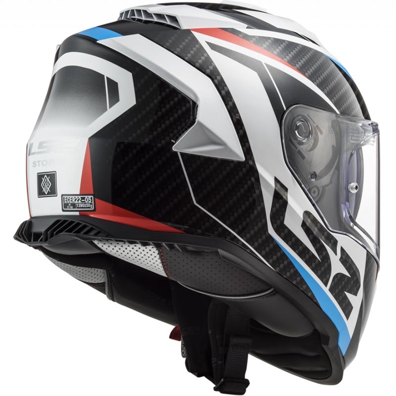 Мотоциклетна каска с пълно лице LS2 FF800 Storm II Racer, бяло-черно-червено-синьо