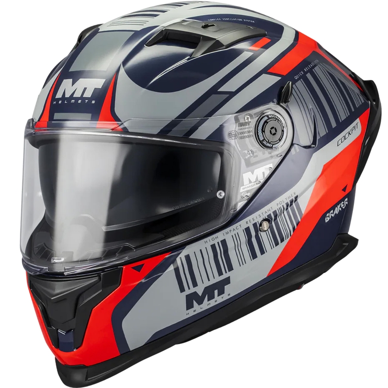 Мотоциклетна каска MT Braker SV Cockpit B5, синьо-сиво-червена