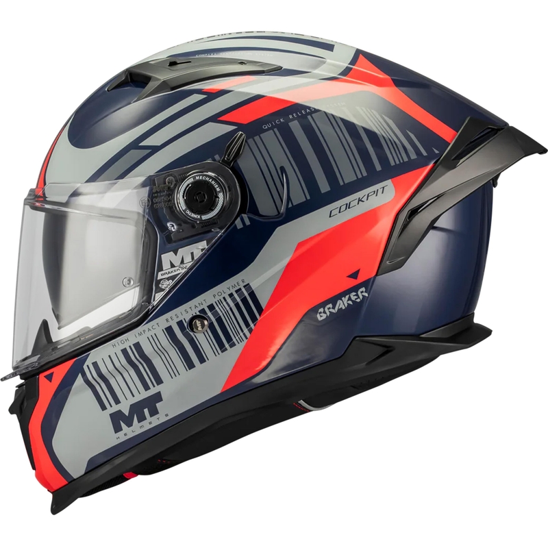 Мотоциклетна каска MT Braker SV Cockpit B5, синьо-сиво-червена