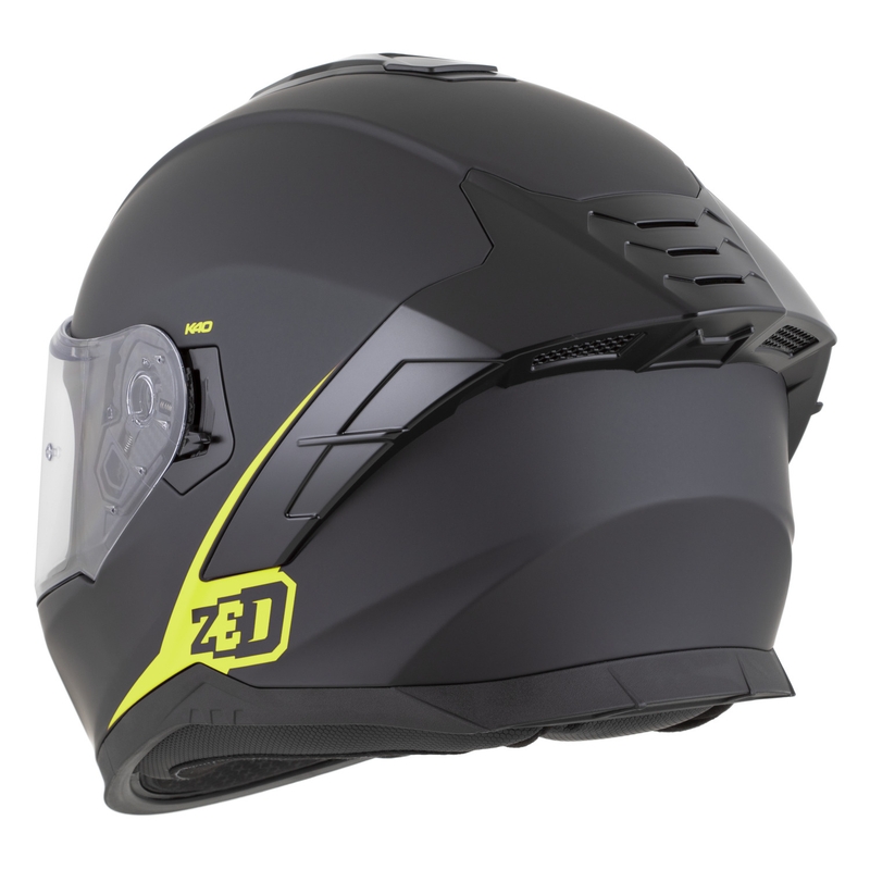 Мотоциклетна каска за цялото лице ZED K40, матово черно-флуоресцентно жълто