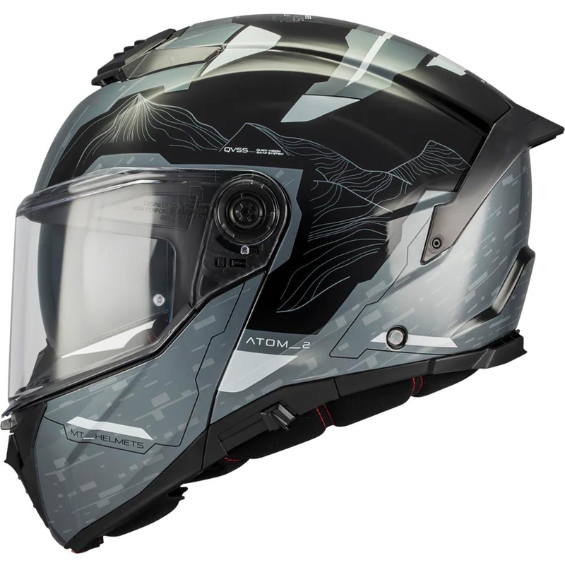 Мото каска MT Atom 2 SV Highlands C2 с отваряща се дръжка, черно-сива