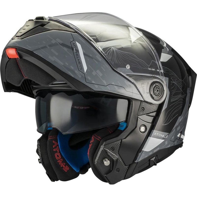 Мото каска MT Atom 2 SV Highlands C2 с отваряща се дръжка, черно-сива