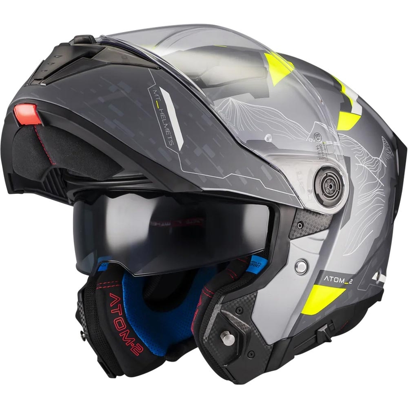 Мото каска MT Atom 2 SV Highlands E2 с отваряща се дръжка, матово черно-сиво-флуоресцентно жълто