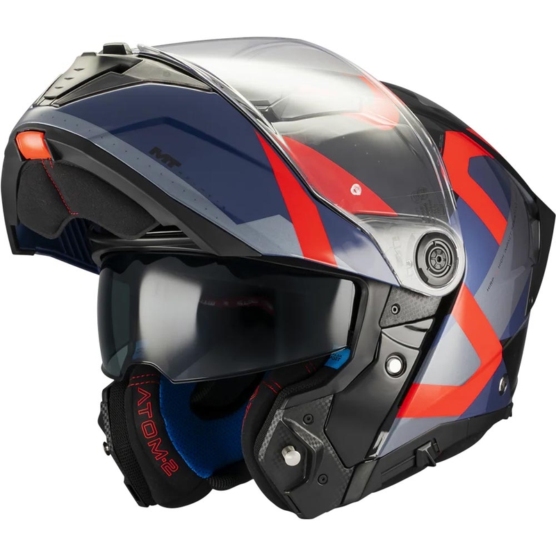 Мото каска MT Atom 2 SV Dexter B15 с отваряща се дръжка, синьо-черно-червена