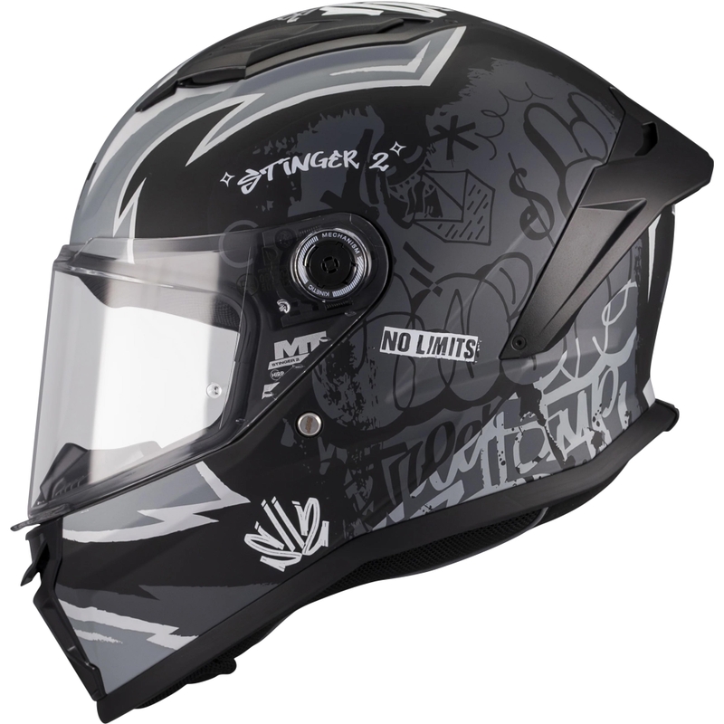 Детска каска за мотоциклет MT Stinger 2 Tagger B2 матово черно-сива