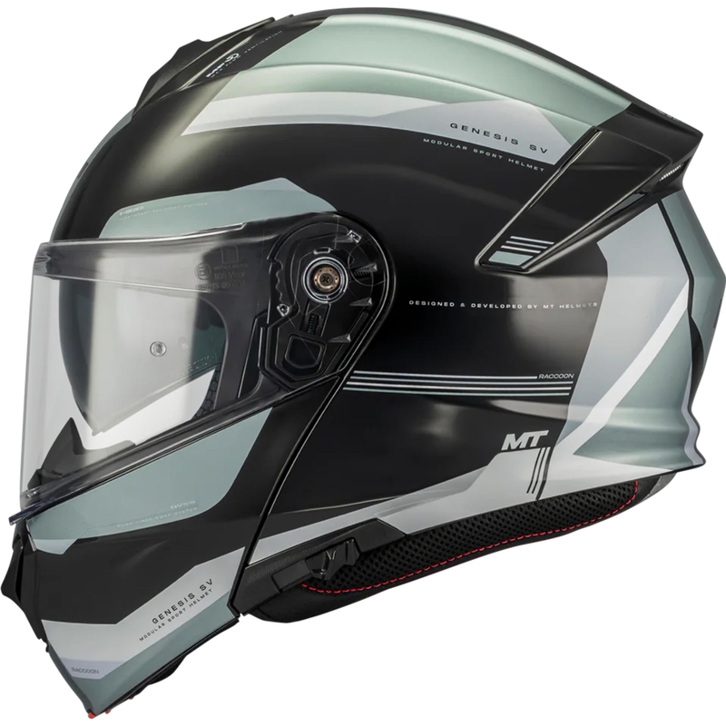 Каска за мотоциклет MT Genesis SV Raccoon B12 с отваряща се дръжка, черно-сива