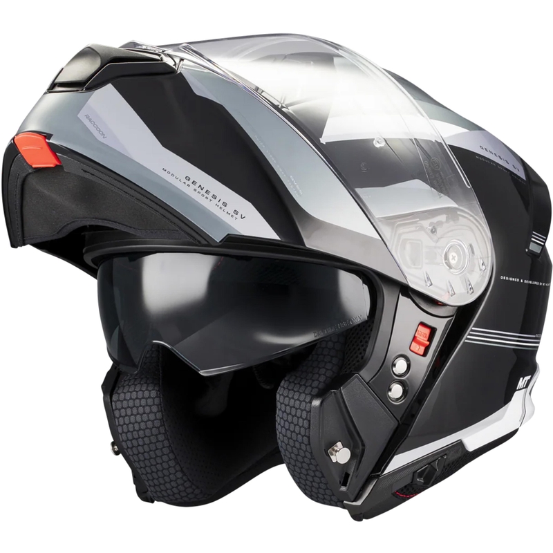 Каска за мотоциклет MT Genesis SV Raccoon B12 с отваряща се дръжка, черно-сива