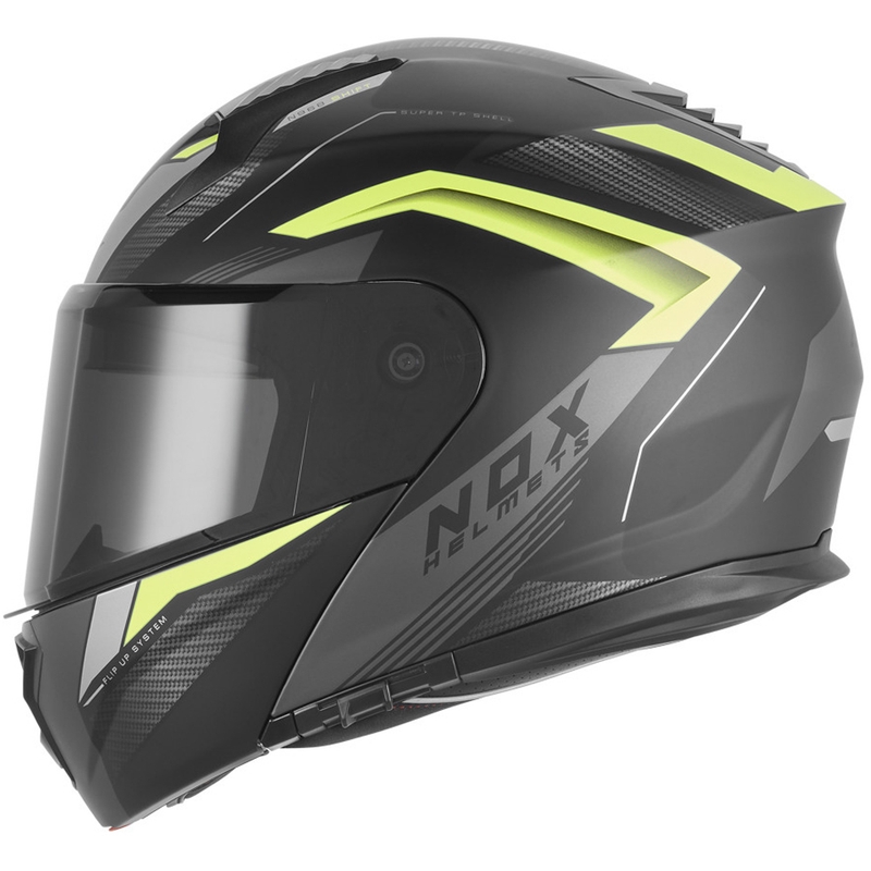 Мото каска с отваряне NOX N968 Shift, матово черно-флуоресцентно жълто
